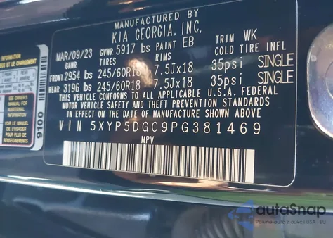 2023 Kia Telluride Sx X-Pro z USA, uszkodzony, nr VIN 5XYP5DGC9PG381469